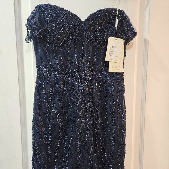 Fringe Off-the-Shoulder Beaded Sequin Homecoming Dress with Slit - Picture 3 of 5